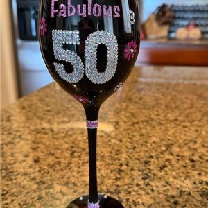 Fabulous 50 Black and Pink Wine Glass